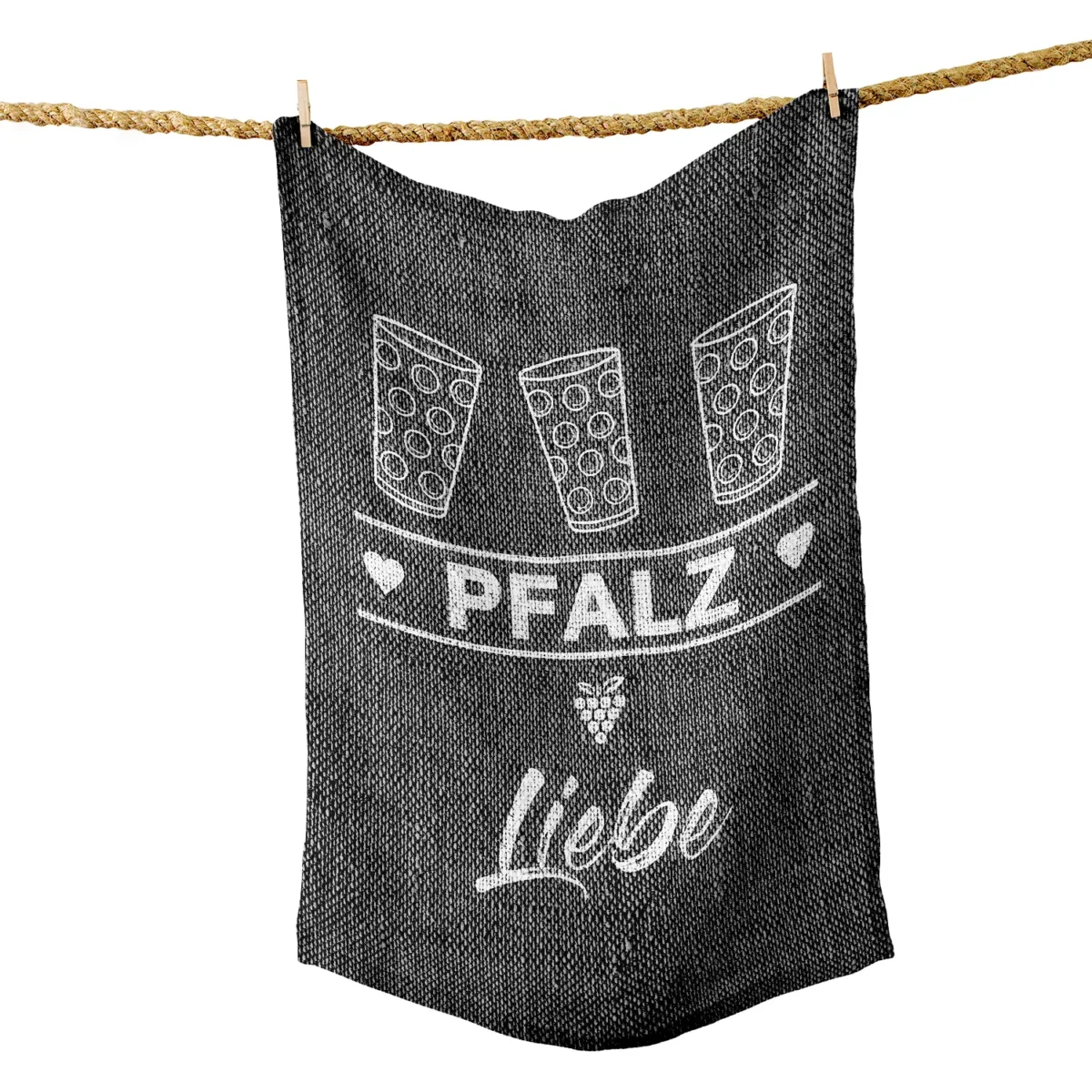 Geschirrtuch „Pfalzliebe“ – Pfälzer Küchentuch mit Dubbeglas-Motiv Geschirrtuch Pfalzliebe mit Dubbeglas-Motiv